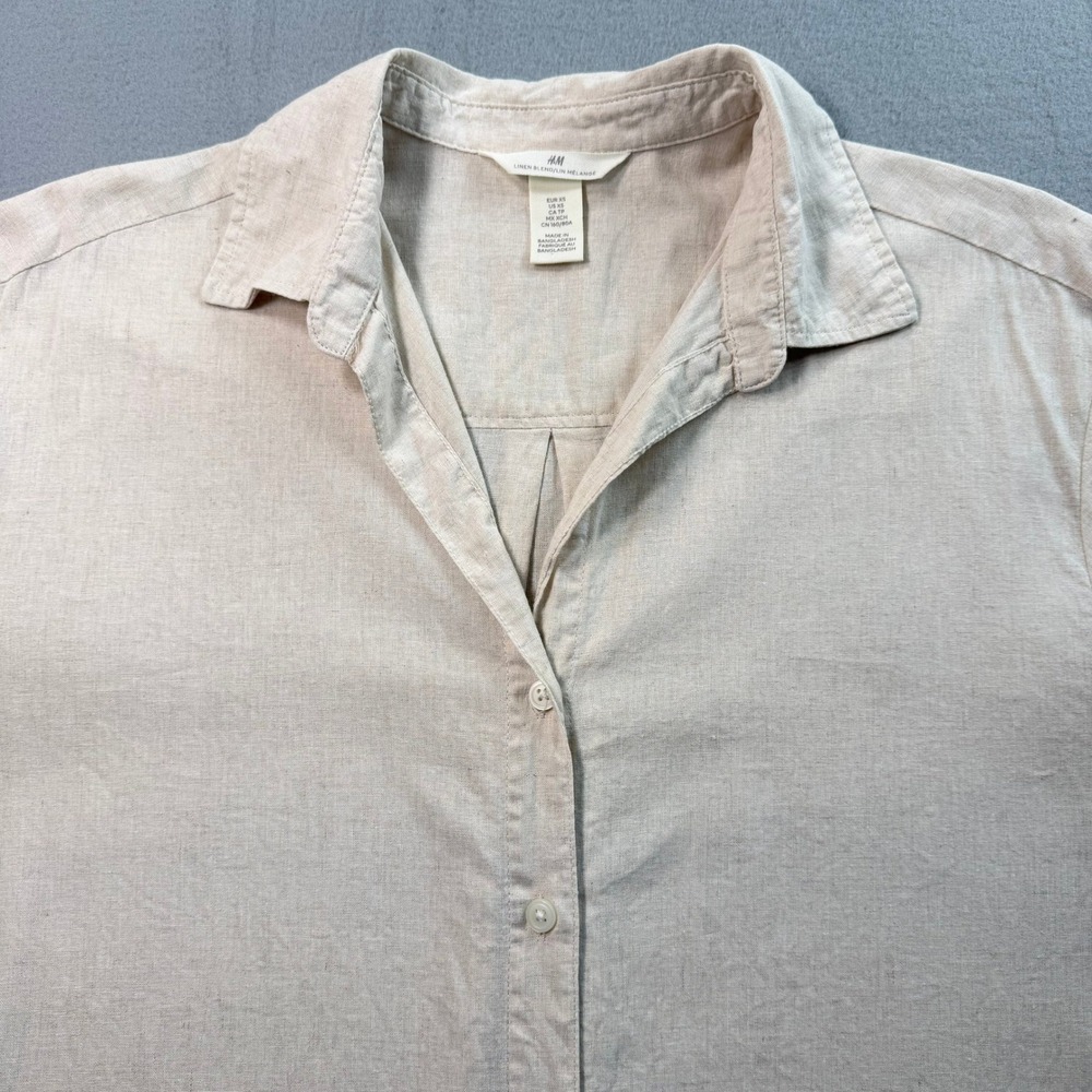 Coastal Beige Shirt Dress Women's XS Linen Blend Long Sleeve Midi Melange - Picture 10 of 12
